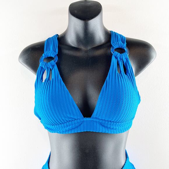 Becca Line in the Sand Ribbed Two Piece Bikini Swimsuit Royal Blue Medium - Picture 6 of 9